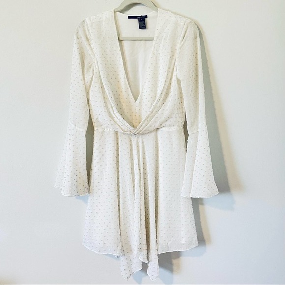 Jay Godfrey Dottie Dress White wirh Gold Trim Swiss Dots Bell Sleeves Size 4 - Picture 3 of 10